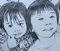 Pencil sketch photo of two children.